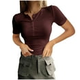 thumbnail image 1 of JGGSPWM Women's Summer Ribbed Knit Short Sleeve Henley Button Up Casual Blouse Slim Fit Basic Tops Wine XL, 1 of 6