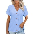 thumbnail image 1 of JGGSPWM Women's Summer Short Sleeve Button Down V Neck T Shirts Trendy Casual Tunic Tops Light Blue S, 1 of 7