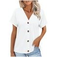 thumbnail image 1 of JGGSPWM Women's Summer Short Sleeve Button Down V Neck T Shirts Trendy Casual Tunic Tops White XL, 1 of 7