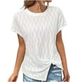 thumbnail image 1 of JGGSPWM Women's Summer Short Sleeve Textured Casual Crewneck Trendy Basic Tee Blouses Tops White XL, 1 of 7
