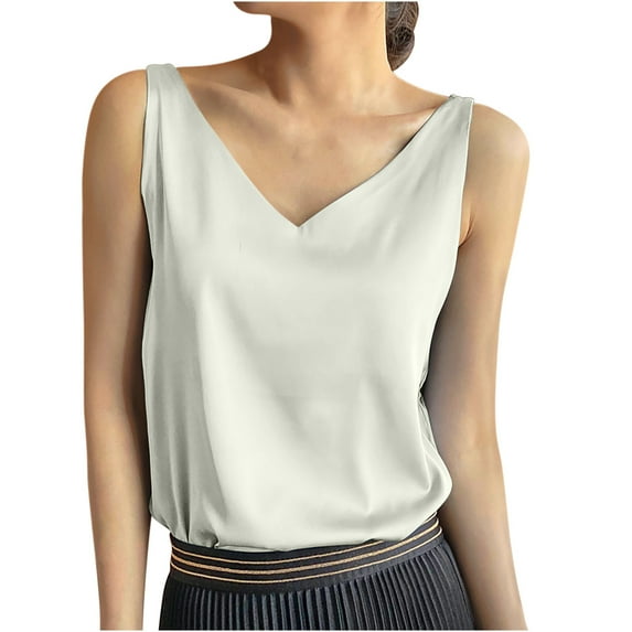JGGSPWM Women's Summer Sleeveless Silk Satin Tank Tops Casual Dressy Camisole Blouses Solid Basic T-Shirts Tunics V Neck Silk Satin Blouses Sleeveless Camisole Tank Top Summer Tops Mint Green M
