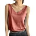 thumbnail image 1 of JGGSPWM Women's Summer Sleeveless Silk Satin Tank Tops Casual Dressy Camisole Blouses Solid Basic T-Shirts Tunics V Neck Silk Satin Blouses Sleeveless Camisole Tank Top Summer Tops Wine XL, 1 of 4