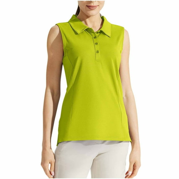 JGGSPWM Women's Summer Solid Color Button T Shirt Turndown Collar Sleeveless Casual Sports Top Tennis T Loose Casual T Shirt Yellow L