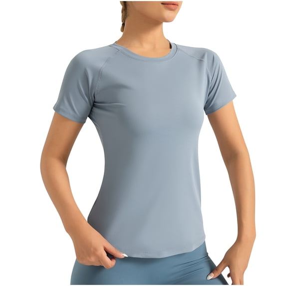 JGGSPWM Women's Summer T Shirts Round Neck Short Sleeve UPF 50+ Sun Protection Performance Quick Dry Athletic Shirts Tee Tops Blue L