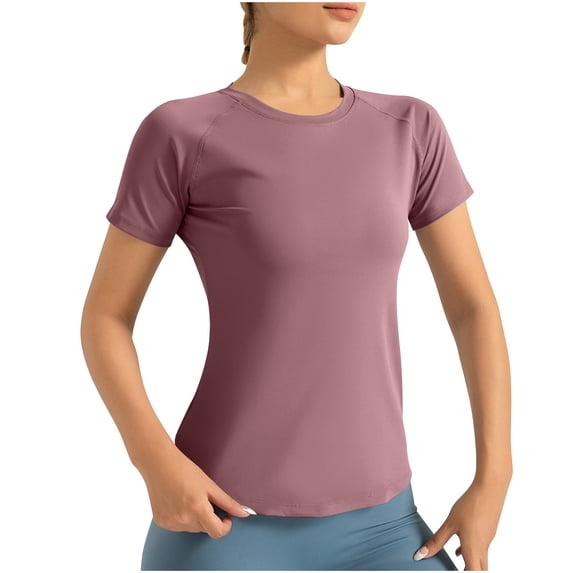 JGGSPWM Women's Summer T Shirts Round Neck Short Sleeve UPF 50+ Sun Protection Performance Quick Dry Athletic Shirts Tee Tops Purple L