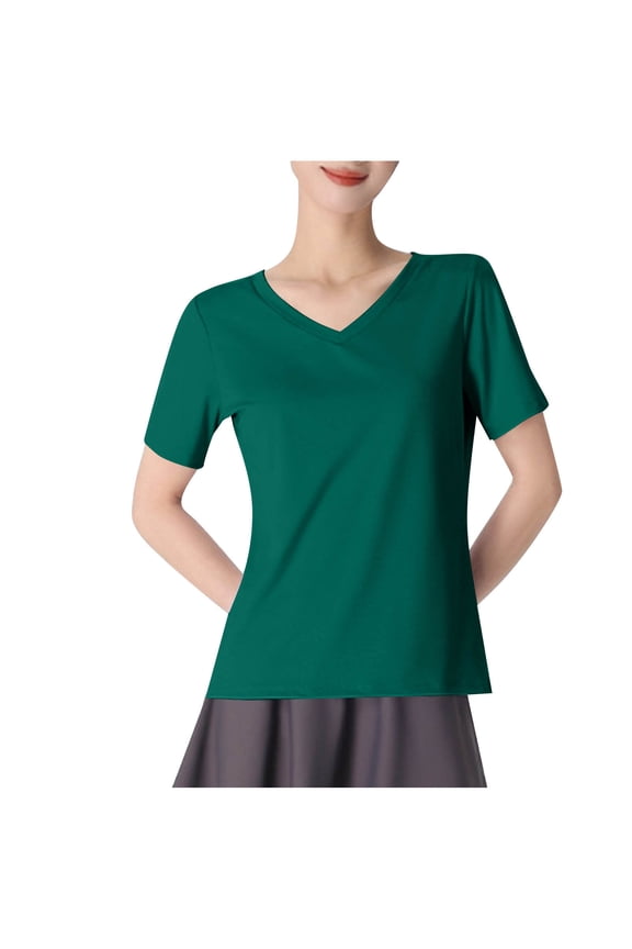 Women's Summer T Shirts V-Neck Short Sleeve UPF 50+ Sun Protection Performance Quick Dry Athletic Shirts Tee Tops Green XXL