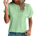 thumbnail image 1 of JGGSPWM Women's Summer Trendy Going Out Loose Comfy Dressy Casual Eyelet Short Sleeve Pullover Blouse Tops Green M, 1 of 6