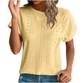 thumbnail image 1 of JGGSPWM Women's Summer Trendy Going Out Loose Comfy Dressy Casual Eyelet Short Sleeve Pullover Blouse Tops Yellow 2XL, 1 of 6
