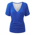 thumbnail image 1 of JGGSPWM Women's Summer Wrap V-Neck Short Sleeve Ruched Tunic Blouse Dressy Casual Top Blue M, 1 of 6
