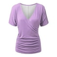 thumbnail image 1 of JGGSPWM Women's Summer Wrap V-Neck Short Sleeve Ruched Tunic Blouse Dressy Casual Top Purple M, 1 of 6