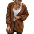 thumbnail image 1 of JGGSPWM Women's Sweaters Cardigan Fall Clothes Open Front Cable Knit Oversized Winter Coats 3D Crochet Outerwear Brown S, 1 of 5