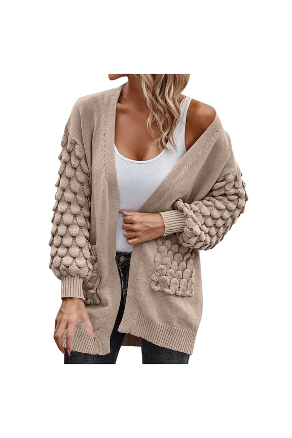 Women's Sweaters Cardigan Fall Clothes Open Front Cable Knit Oversized Winter Coats 3D Crochet Outerwear Khaki L