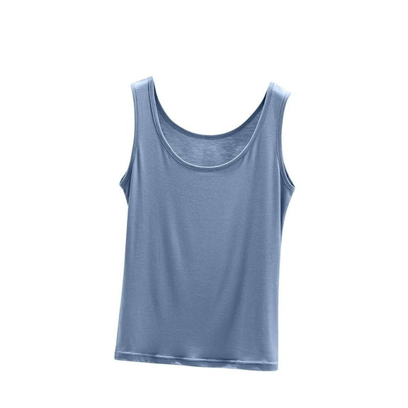 JGGSPWM Women's Tank Tops Summer Crewneck Sleeveless Casual Racerback Shirts Loose Comfy Solid Color Basic Tees Top Blue M