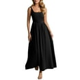 thumbnail image 1 of JGGSPWM Women's Temperament Solid Sleeveless Pleated Dresses Long Dress Midi Maxi Dresses Elastic Waist Boho Beach Dress Pockets Black S, 1 of 7