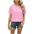 thumbnail image 1 of JGGSPWM Women's Texture Knitted Button V Neck Short Sleeve Summer Blouse Lightweight Casual Tops Pink L, 1 of 5