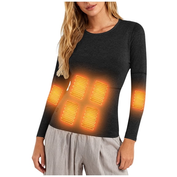 JGGSPWM Women's Thermal Underwear Shirt USB Constant 3 Level Temperature 16 Zone Heated Top for Outdoor Sports Black S