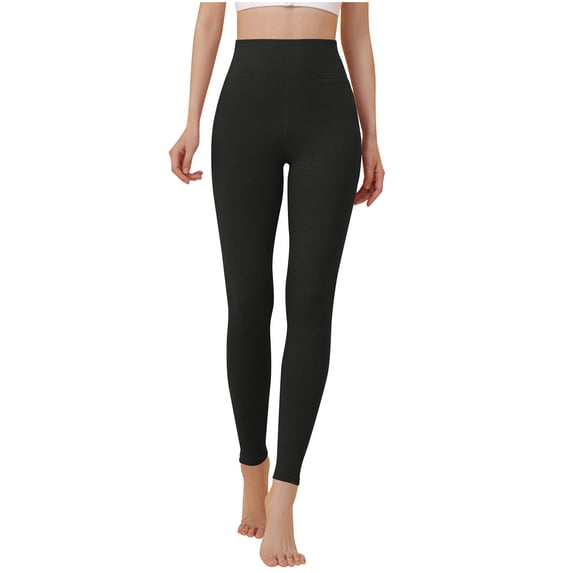 JGGSPWM Women's Thickened Plus Velvet Leggings Double-sided Brushed Winter Warm High Waist Pants Fleece Fall Trousers Black L