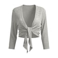 thumbnail image 1 of JGGSPWM Women's Tie Front Shrug 3/4 Sleeve Cardigan Lightweight Summer Casual Solid Color Short Shawl Top Gray M, 1 of 5