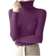 thumbnail image 1 of JGGSPWM Women's Turtleneck Long Sleeve Ribbed Knit Pullover Sweater with Slim Fit for Fall Purple Free Size, 1 of 5