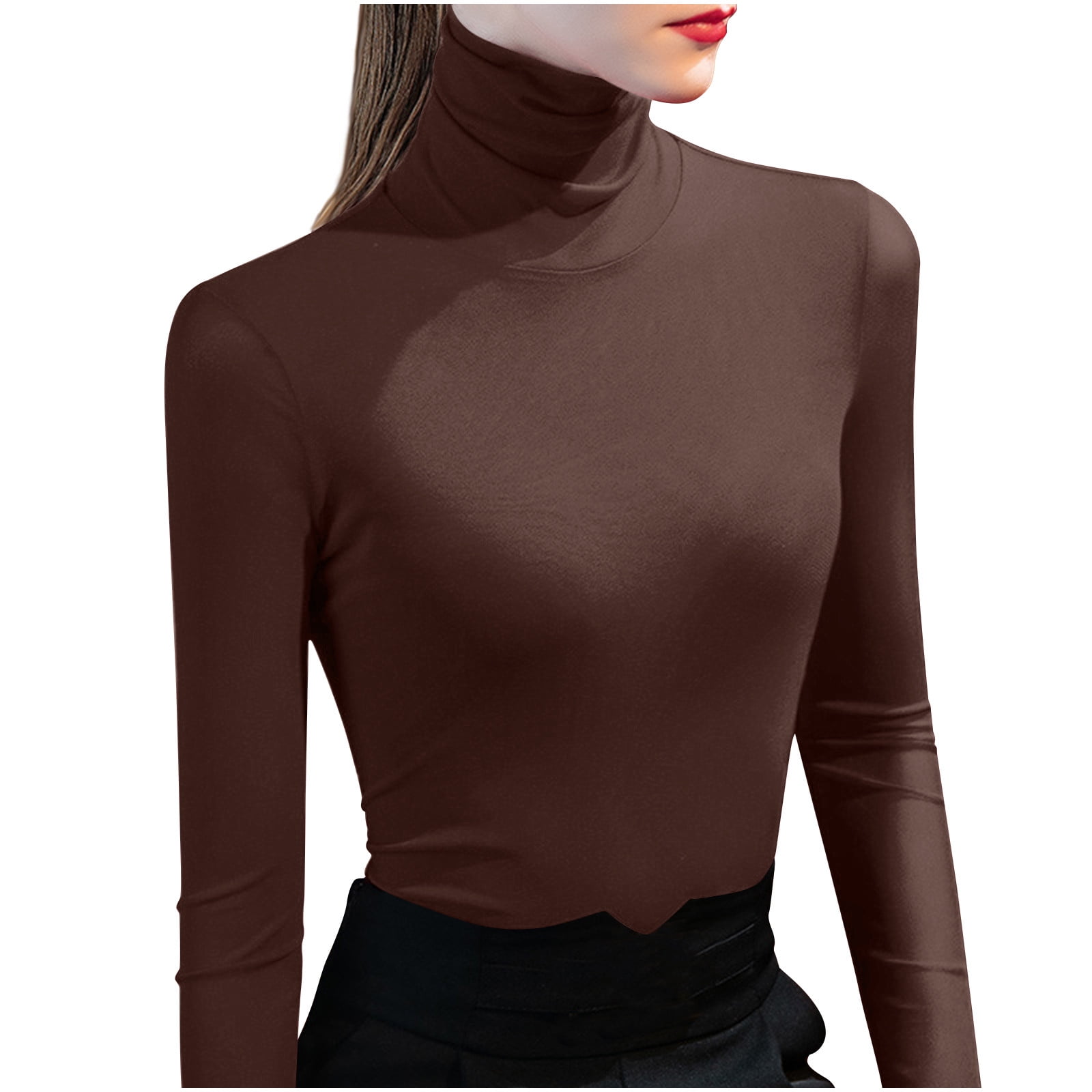 JGGSPWM Women's Turtleneck Long Sleeve Shirts Lightweight Basic ...