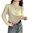 thumbnail image 1 of JGGSPWM Women's Turtleneck Velvet Versatile Sweater Long Sleeve Casual Fall Winter Knit Pullover Sweaters Bottom Top Yellow S, 1 of 6