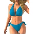 thumbnail image 1 of JGGSPWM Women's Two Piece Bikini Swimsuit Solid Color Triangle Top Bathing Suits String Cheeky Bikini Sets Blue XXL, 1 of 8
