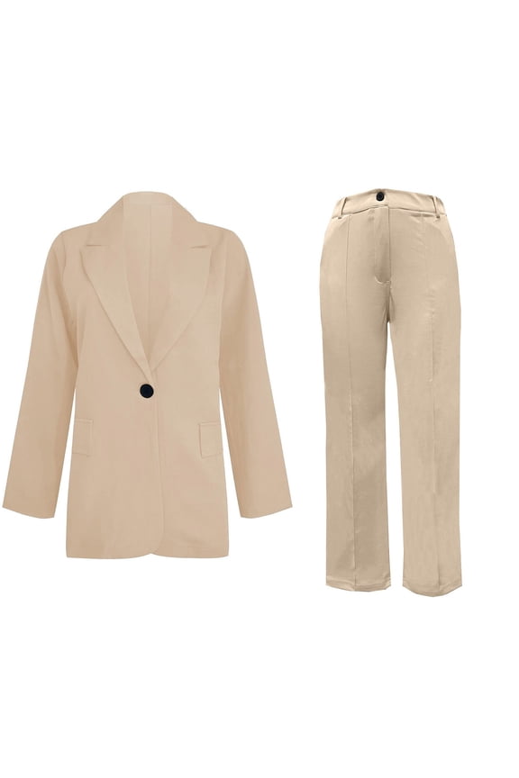 Women’s Two Pieces Blazer Office Lady Suit Set Work Blazer Jacket and Pant Beige XXXL