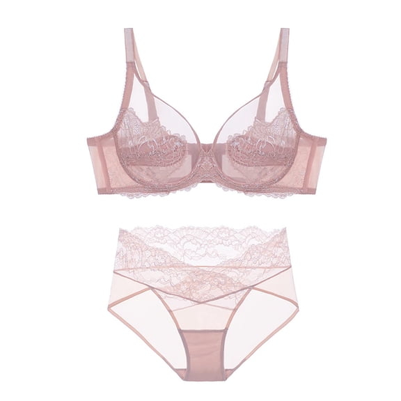 JGGSPWM Women's Ultra Thin Bras Underwear Set Push Up Slim Bra Underwear with a Large Bust Show Small Full Cup Bras Pink L