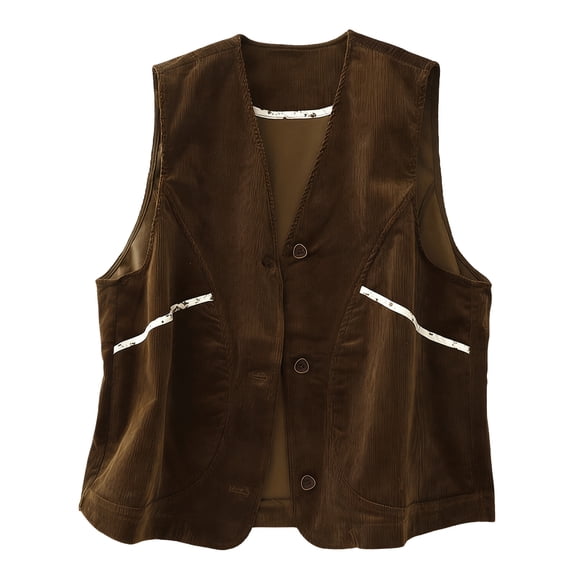 JGGSPWM Women's Waistcoat Velvet Sleeveless Spring Fashion Sleeveless Button Down V-Neck Suit Vests Tops Brown XXL