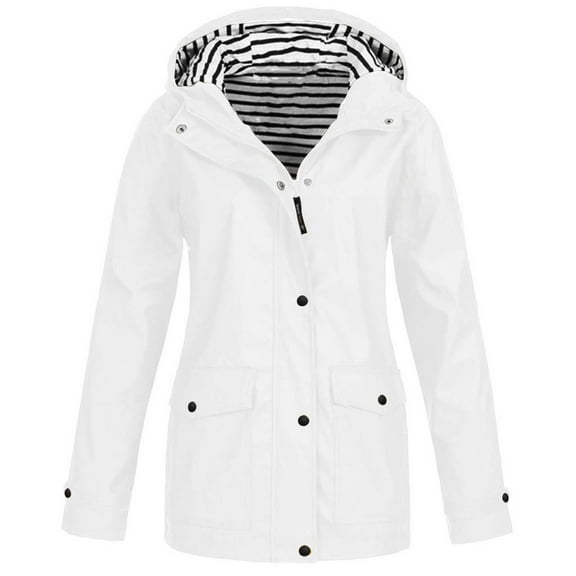 JGGSPWM Women's Waterproof Raincoat Lightweight Zip-Up Summer Fall Hooded Rain Jacket Windbreaker Outdoor White 2XL