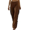 thumbnail image 1 of JGGSPWM Women's Western Cowgirl Fringe Corduroy Pants Vintage Stretch High Waisted Bell Bottom Flare Trousers with Pockets Brown L, 1 of 9