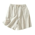 thumbnail image 1 of JGGSPWM Women's Wide Leg Cotton Linen High Waisted Elastic Pleated Casual Loose Bermuda Shorts Beige M, 1 of 9