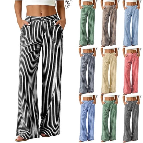JGGSPWM Women's Wide Leg Linen Pants High Waist Straight Leg Dress Pants Fashion Casual Business Work Trousers with Pockets Red XXL