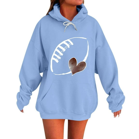 JGGSPWM Women's Winter Love Fashion Printed Hoodies Casual Loose Pocket Drawstring Long Sleeve Hooded Sweatshirt Top Blue XXXXL