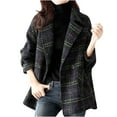 thumbnail image 1 of JGGSPWM Women's Winter Plaid Wool Blazer Double Breasted Lapel Collar Pea Coat Elegant Office Work Suit Jacket Outwear Black XL, 1 of 9