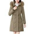 thumbnail image 1 of JGGSPWM Women's Winter Puffer Coat Thicken Fleece Lined Down Jacket Waterproof Faux Furry Trim Detachable Hooded Parka Coffee 3XL, 1 of 4