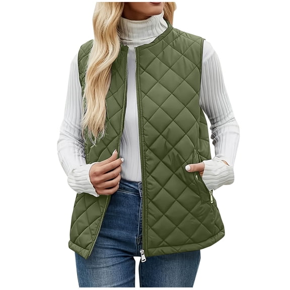 JGGSPWM Women's Winter Solid Color Side Zipper Pocket Vest, Quilted Puffer Water-Resistant Jacket for Lightweight Comfort Black S