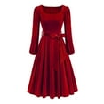 thumbnail image 1 of JGGSPWM Women's Winter Vintage Golden Velvet Dresses for Women Formal Dress Long Sleeve Square Neck Swing Dress Red M, 1 of 9