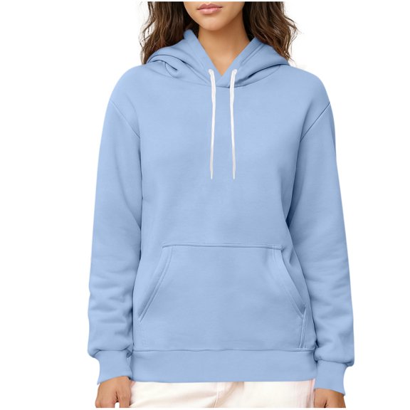 JGGSPWM Women's Winter Warm Fleece Sherpa Lined Hooded Sweatshirt Drawstring Pocket Top Thick Hoodies Outdoor Pullover for Casual Comfort Blue XL
