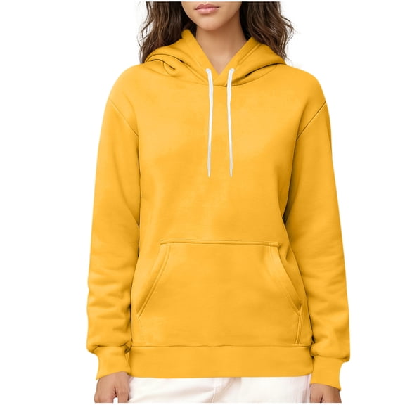 JGGSPWM Women's Winter Warm Fleece Sherpa Lined Hooded Sweatshirt Drawstring Pocket Top Thick Hoodies Outdoor Pullover for Casual Comfort Yellow S