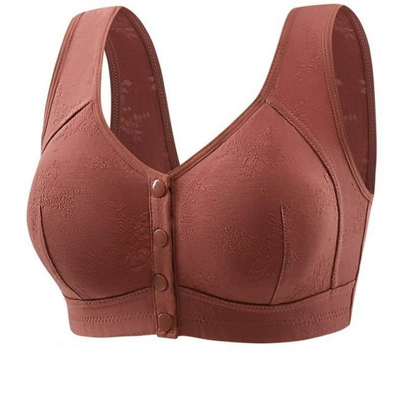JGGSPWM Women's Wire-Free Gathering Bra Bralette with Front Closure for Plus Size Comfort Coffee 44