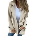 thumbnail image 1 of JGGSPWM Women's Wool Blend Coat Fall Lapel Single Breasted Mid Length Trench Jacket Open Front Solid Long Sleeve Peacoat Blazer Overcoat Beige L, 1 of 7