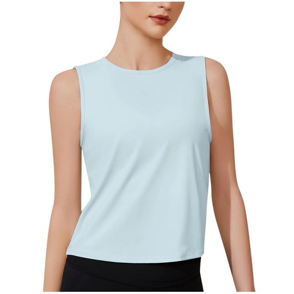JGGSPWM Women's Workout Tank Tops Crop Sleeveless Athletic Quick Dry Moisture Wicking Loose Fit Summer Shirt Blue M