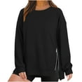 thumbnail image 1 of JGGSPWM Womens 2024 Fashion Sweatshirts Side Split Zipper Oversized Sweatshirt Basic Tops Long Sleeve Fall Casual Lightweight Pullovers Black S, 1 of 5