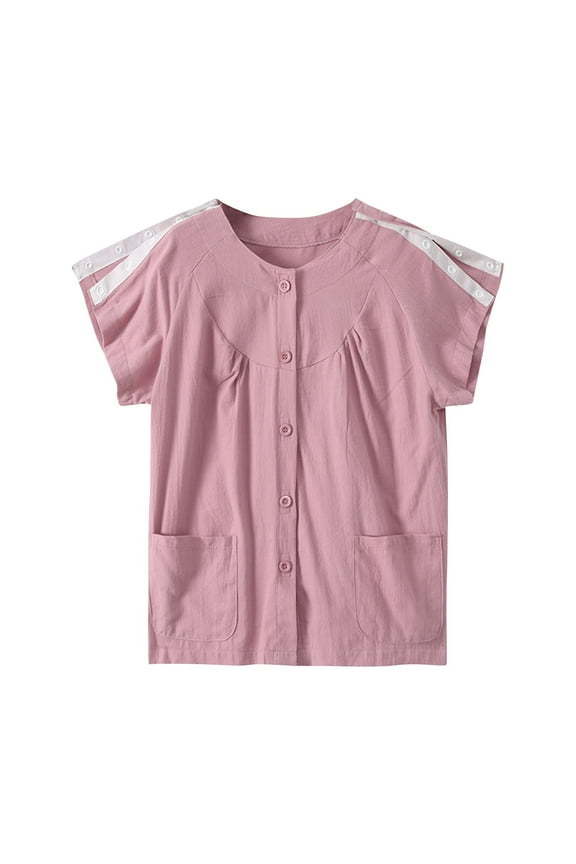 Womens Adaptive Tearaway Snap Post Shoulder Surgery Shirt Pants Set with Chemo Port Access Red L