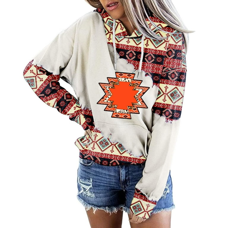 Women's vintage tribal sales print long sleeve hoodie
