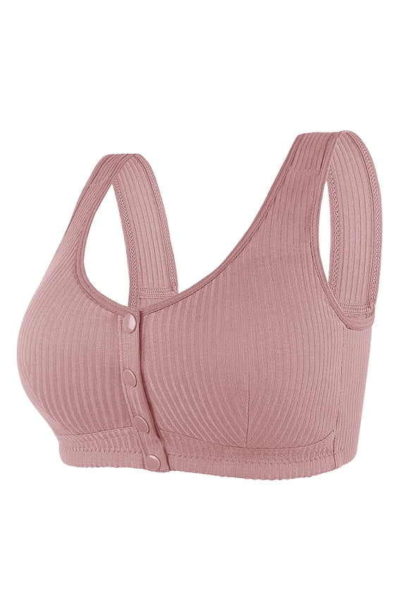 Womens Bra Fixed Strappy Solid Wire-Free Snap Front Closure Padded Full Coverage U-Neck Plus Size Everyday Bras Pink XXXXL