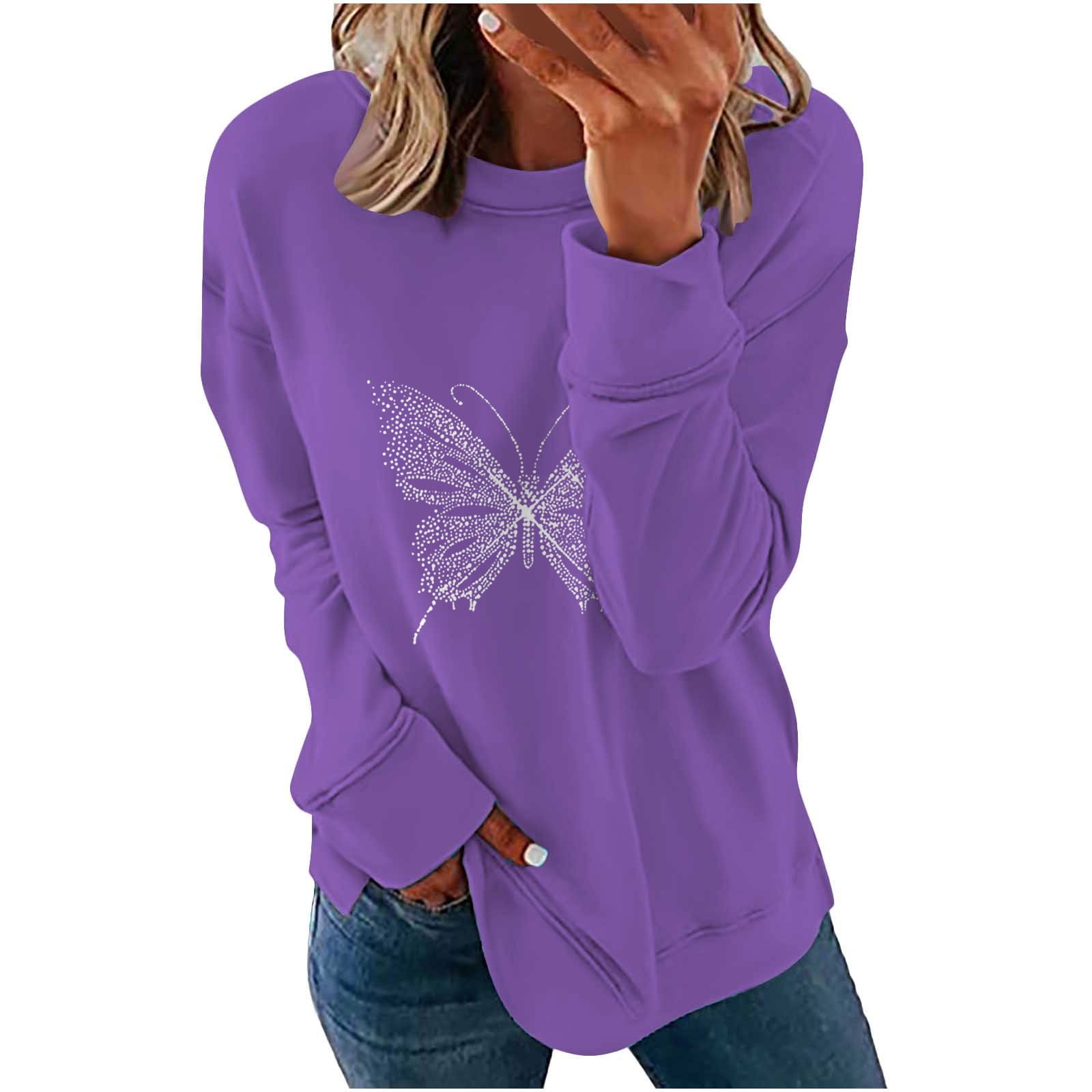 JGGSPWM Womens Butterfly Print Sweatshirts Dressy Casual Sweatshirt Flattering Jumper Cotton