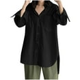 thumbnail image 1 of JGGSPWM Womens Button Down Plus Size Solid Top and Blouse with Pocket Split High Low Hem Tunic Pullover Lapel V Neck Cuff Long Sleeve Shirts Black M, 1 of 8