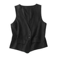 thumbnail image 1 of JGGSPWM Womens Button Down Solid Cotton Linen Vest Cardigan Casual Comfy Lightweight Tunic Cardigan V Neck Sleeveless Shirts Black XL, 1 of 5